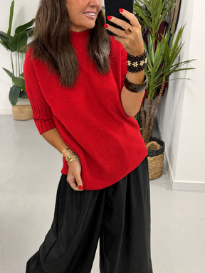 Crop Sleeve Knit - Red