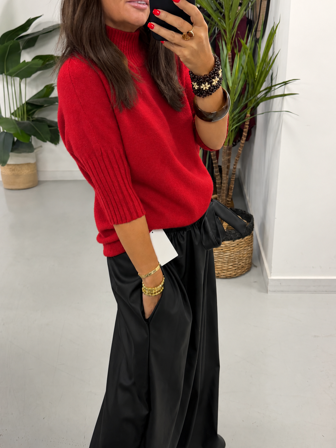 Crop Sleeve Knit - Red
