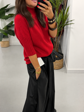 Crop Sleeve Knit - Red