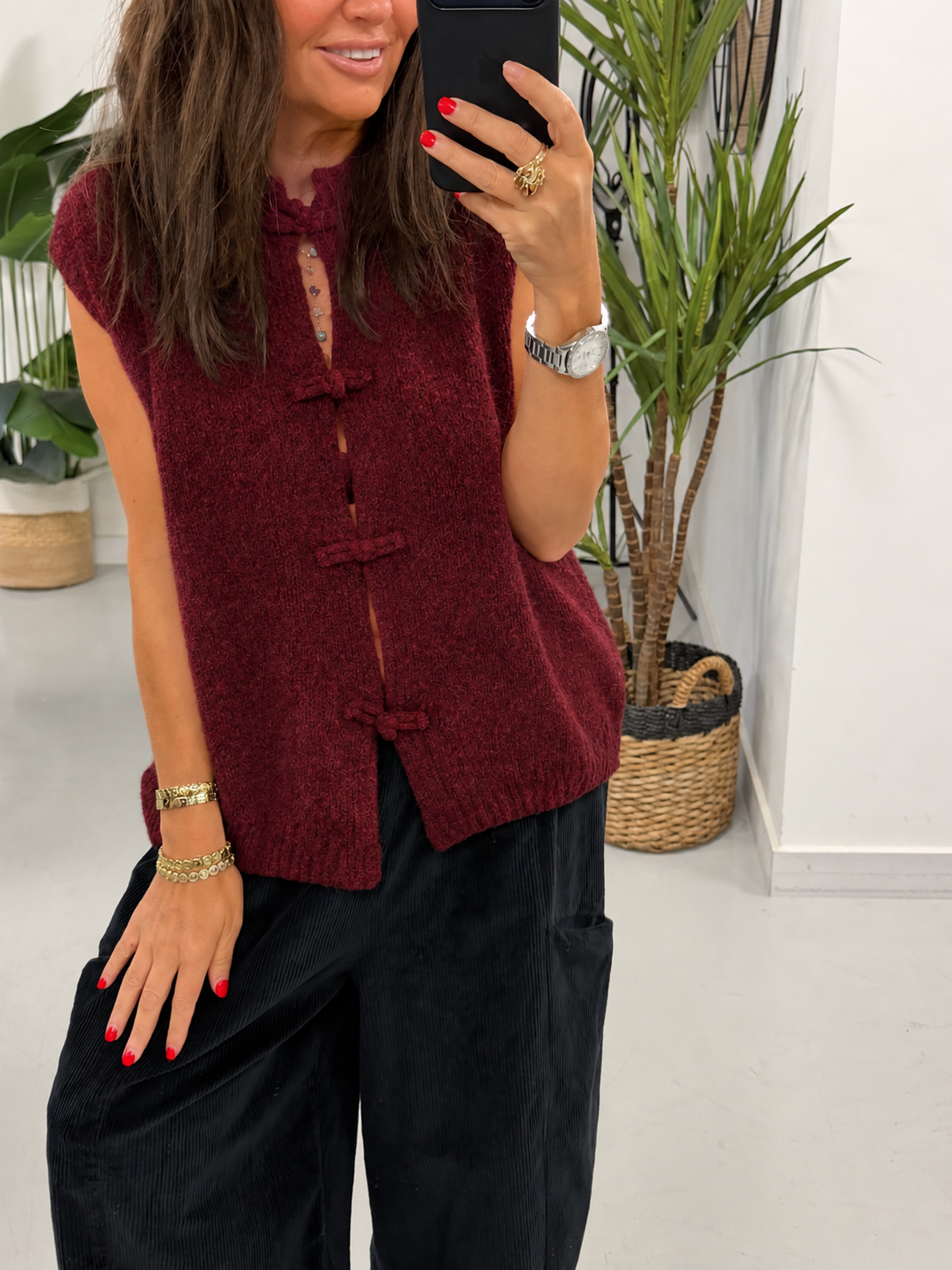 Shanghai Sleeveless Knit - Wine  (Size 12-18)