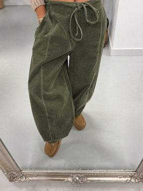 Cord Drawstring Barrel Trousers - Khaki (Size 10-14)