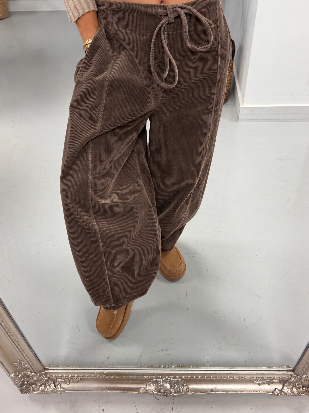 Cord Drawstring Barrel Trousers - Chocolate (Size 10-14)