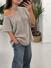Crop Sleeve Slash Neck Knit  - Oatmeal (Size 10-16)