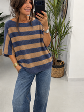 The Boat Neck Stripy Knit - Oatmeal/Denim Blue (Size 8-16)