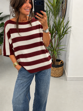 The Boat Neck Stripy Knit - Wine/White  (Size 8-16)