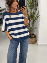 The Boat Neck Stripy Knit - Denim Blue/Cream  (Size 8-16)