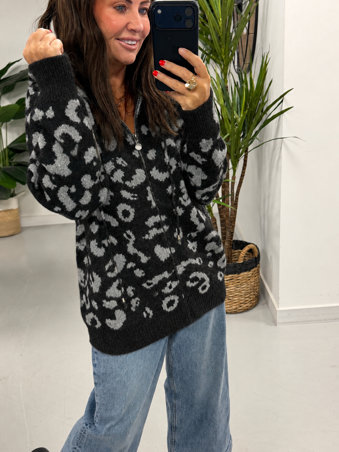 Animal Print Hooded Cardigan  - Black (Size 8-12/14)
