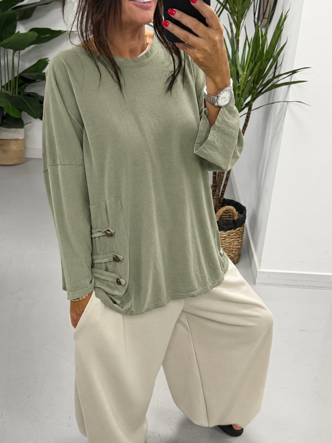 Military Slouch Top - Khaki