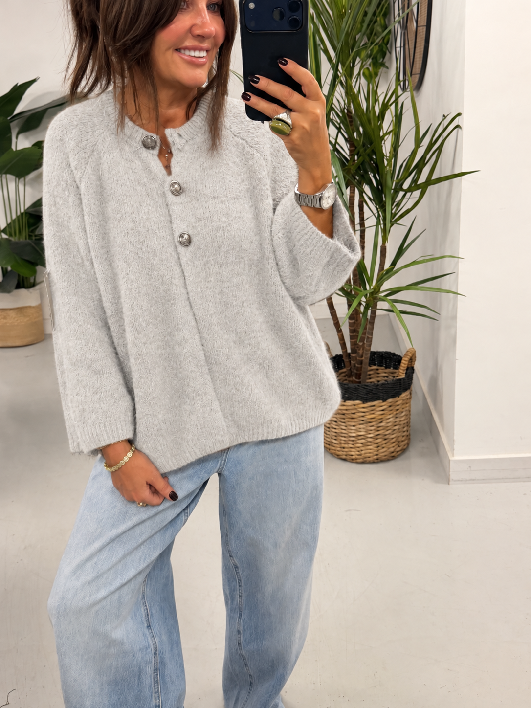 The Portobello Military Button Cardigan -  Grey