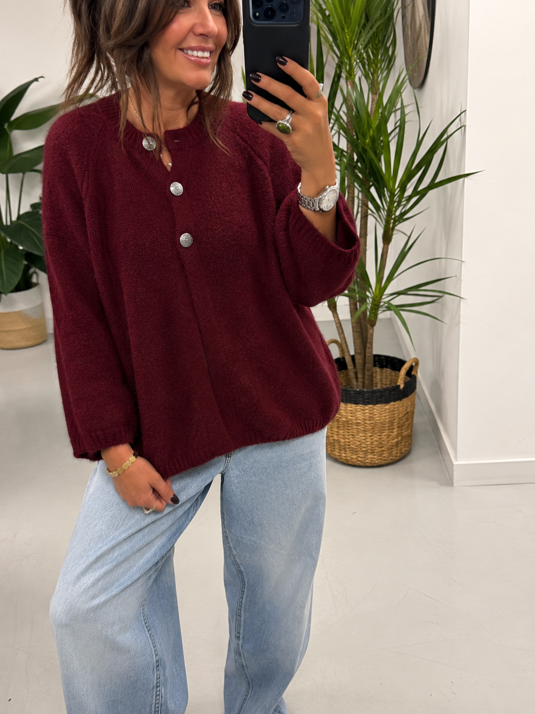 The Portobello Military Button Cardigan -  Wine