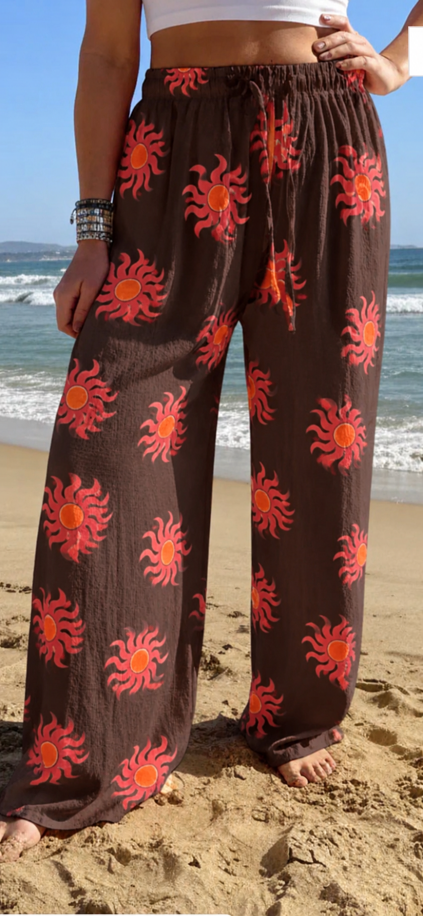 Sunny Beach Crinkle Beach Trouser - Chocolate/Pink