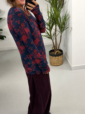 The Cashmere Blend Botanical Layering Top  - Wine/Navy (Size 10-16)