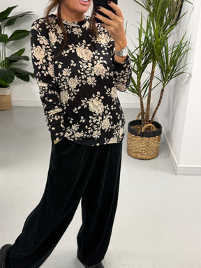 The Cashmere Blend Botanical Layering Top  - Black/White (Size 10-16)
