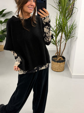 The Cashmere Blend Botanical Layering Top  - Black/White (Size 10-16)