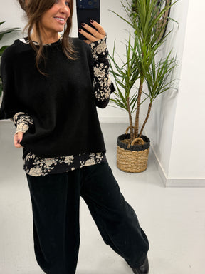 The Cashmere Blend Botanical Layering Top  - Black/White (Size 10-16)