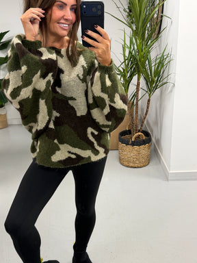 The Conrad Camo Chunky Knit- Khaki (Size 10 - 16)