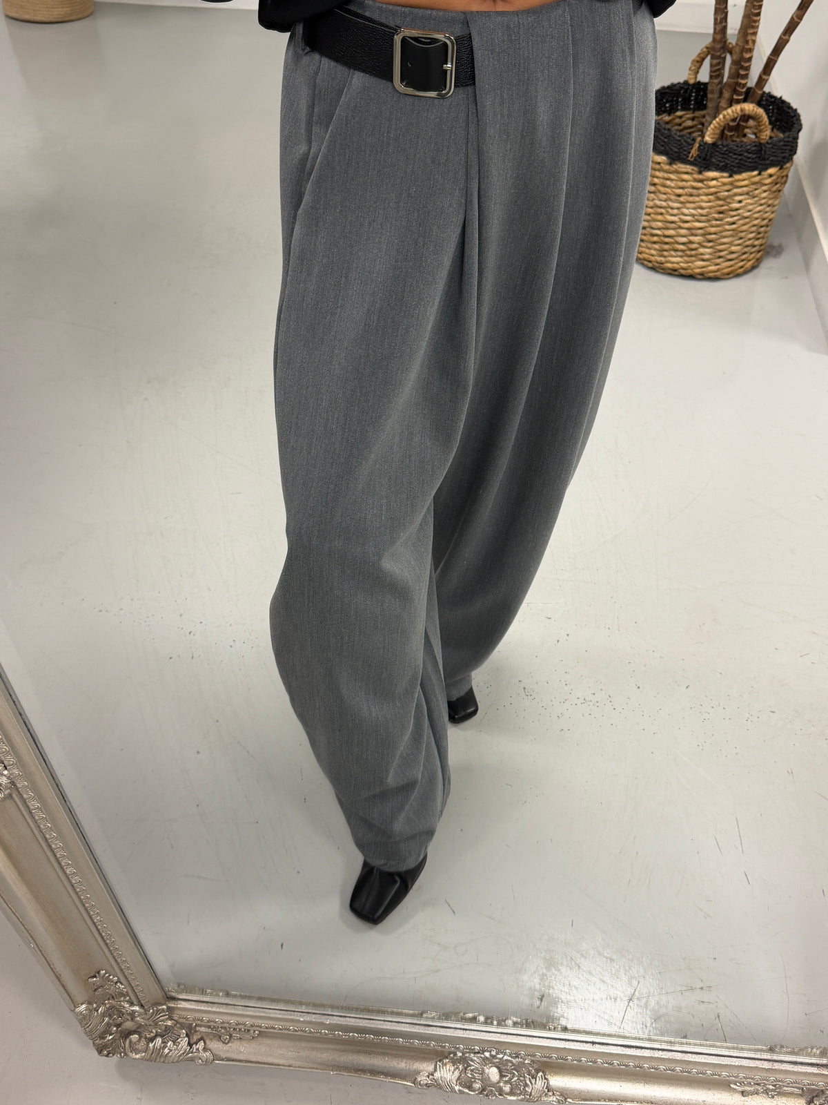 Side Belt Barrel Trousers - Grey (Fitting Size 10-14)