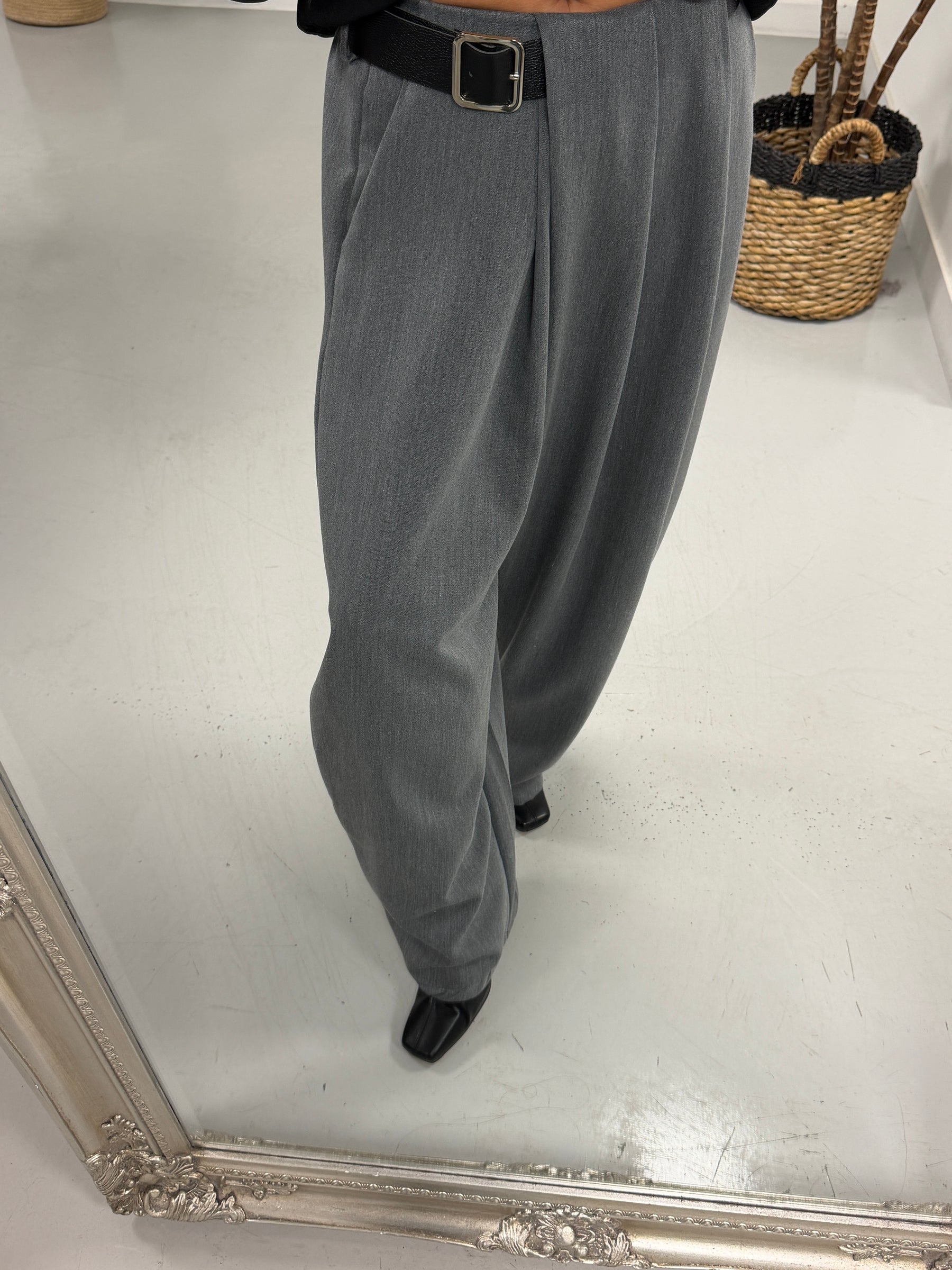 Side Belt Barrel Trousers - Grey (Fitting Size 10-14) PRE ORDER