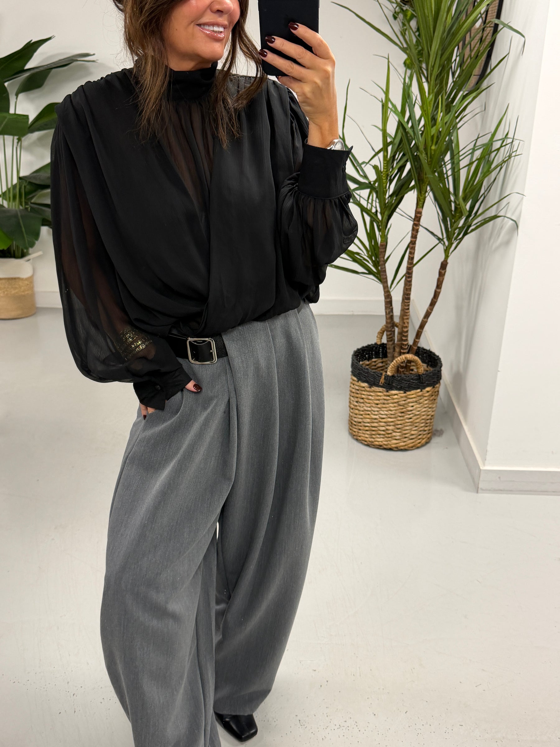 Side Belt Barrel Trousers - Grey (Fitting Size 10-14) PRE ORDER