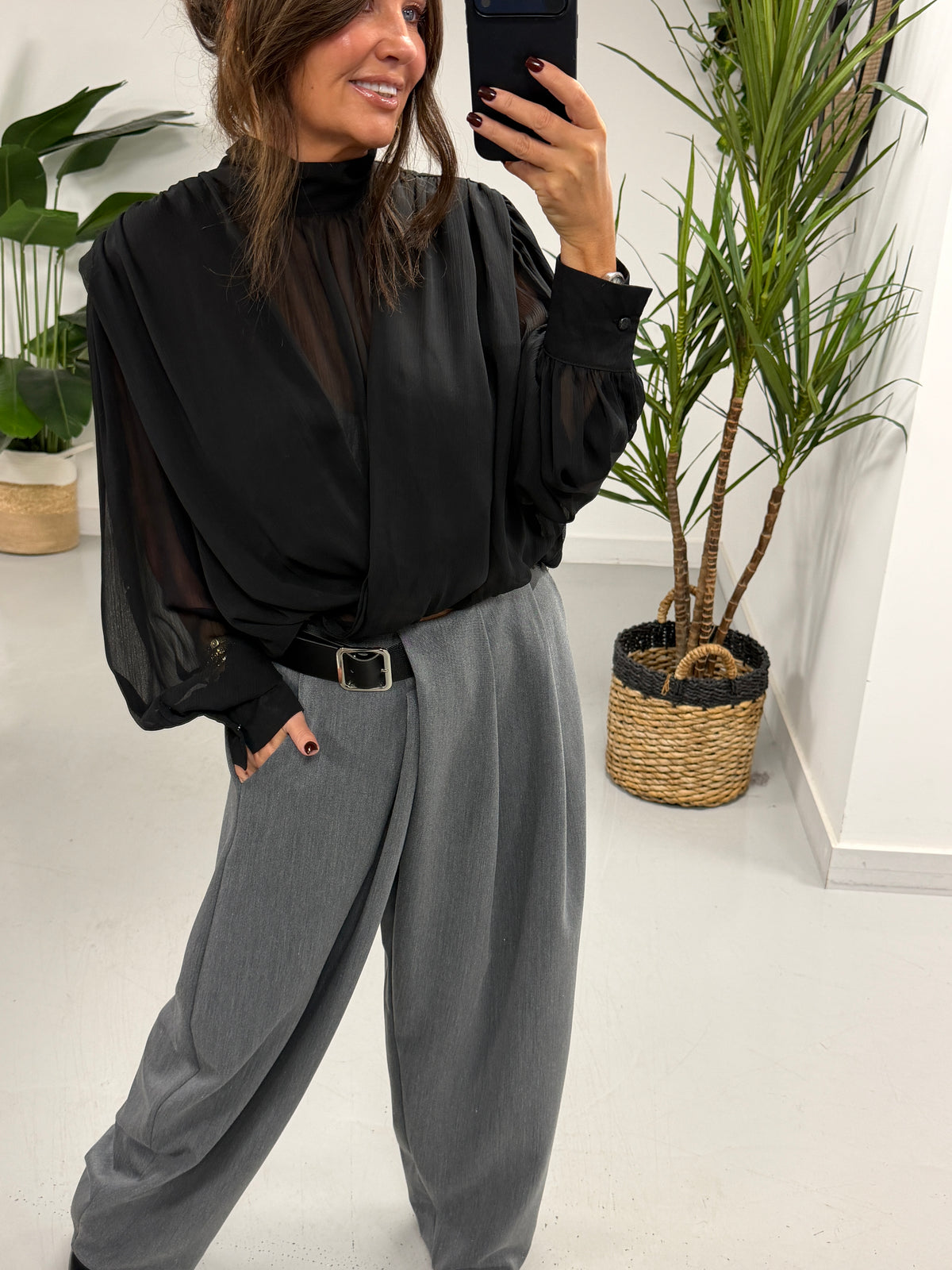 The Elegance Tie Neck Blouse - Black (Size 8-14) (PRE ORDER)