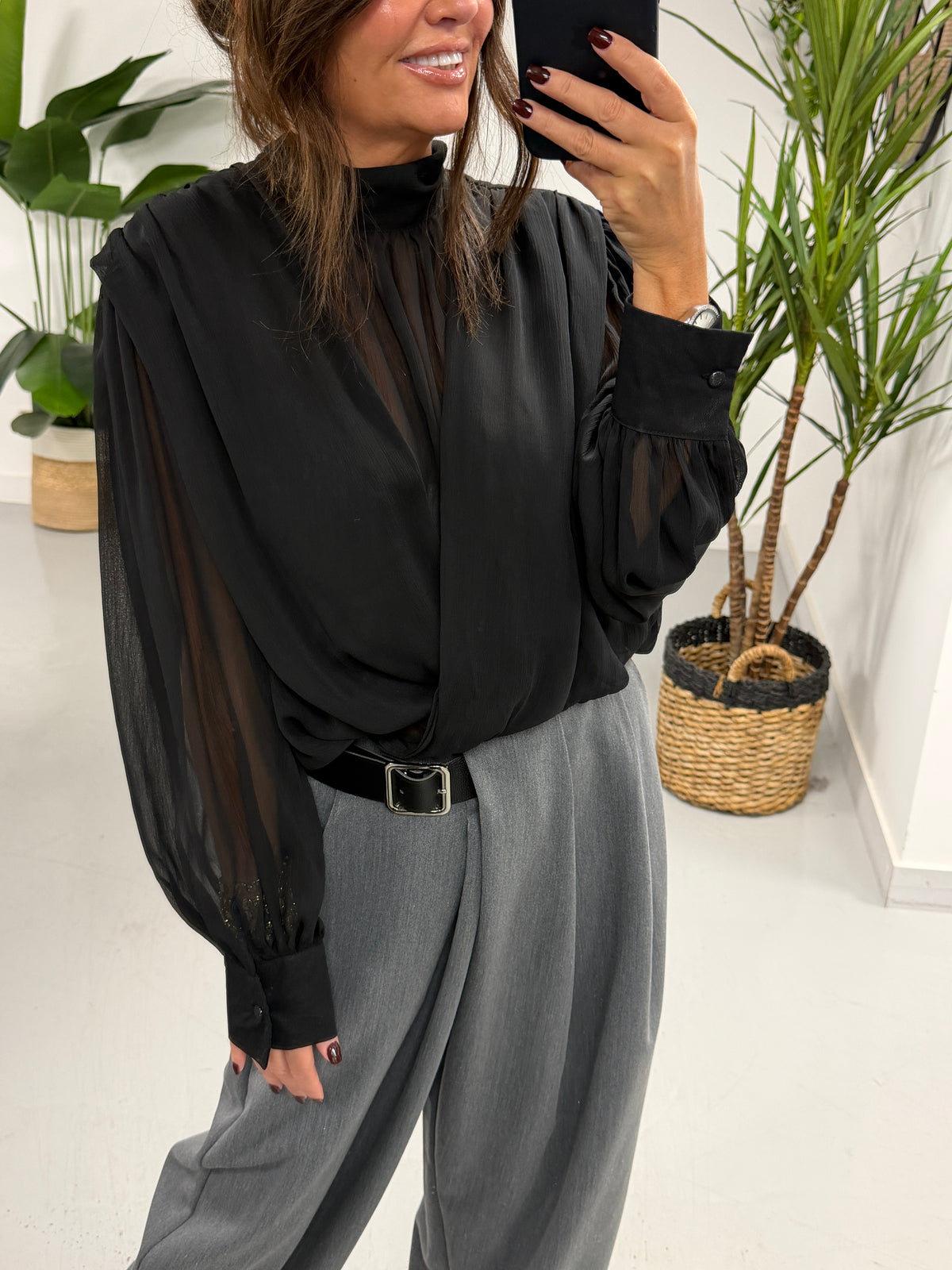 The Elegance Tie Neck Blouse - Black (Size 8-14) (PRE ORDER)