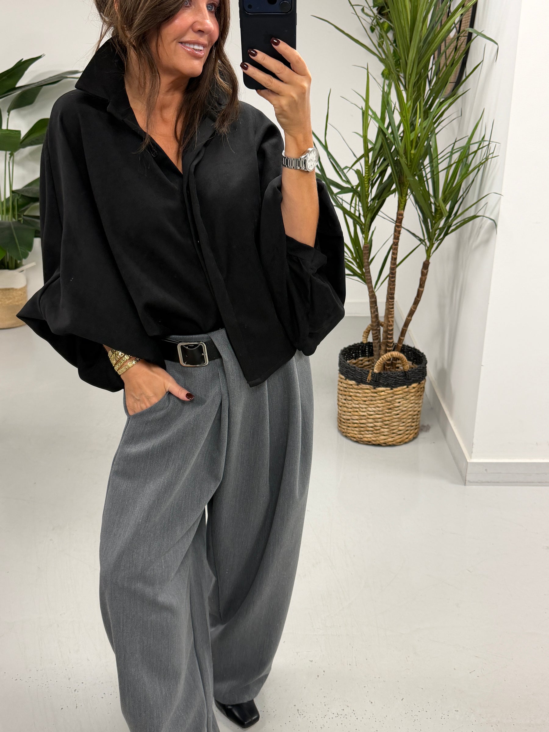 Side Belt Barrel Trousers - Grey (Fitting Size 10-14) PRE ORDER