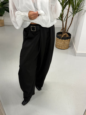 Side Belt Barrel Trousers - Black (Fitting Size 10-14) (PRE ORDER)