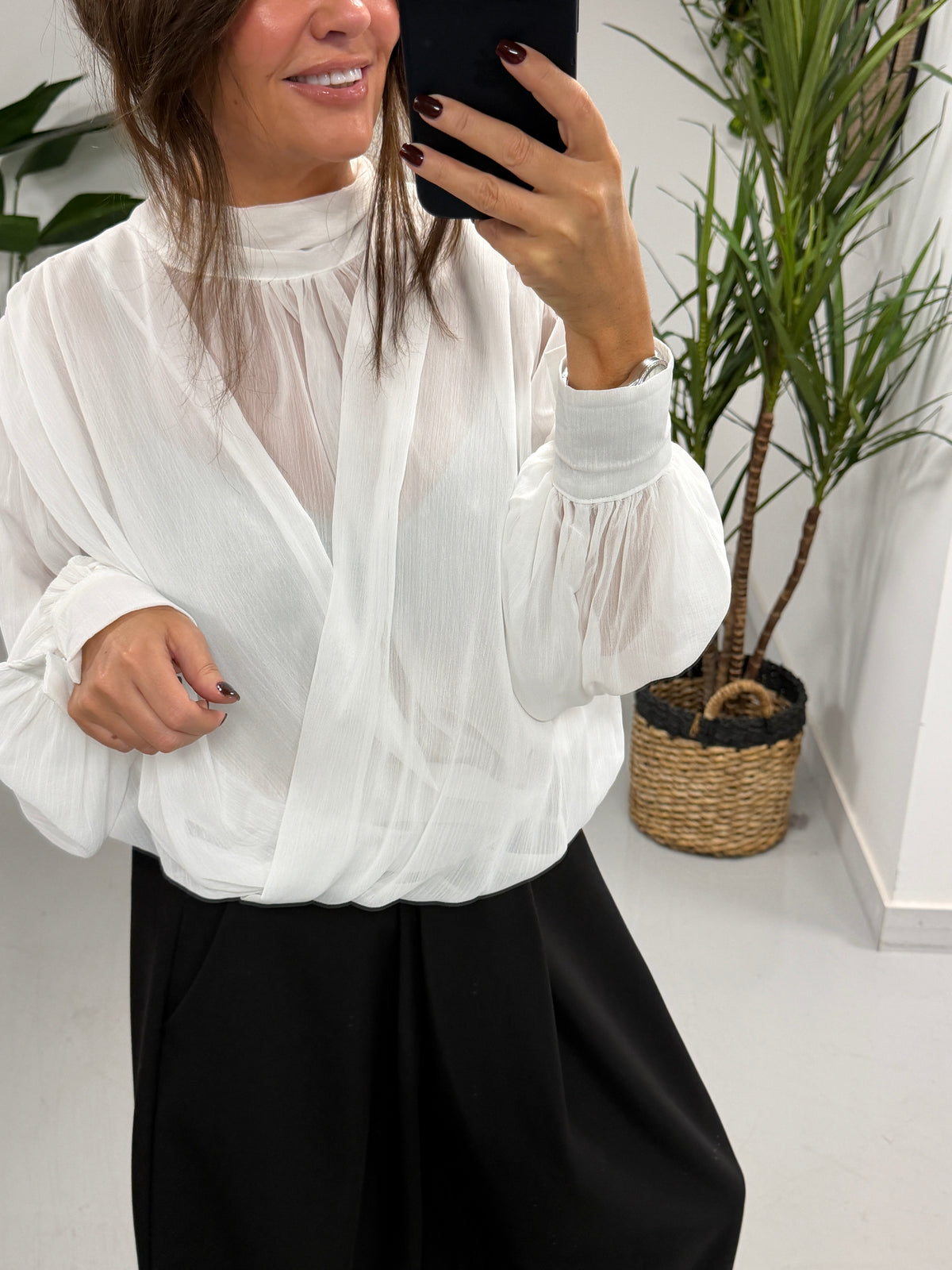 The Elegance Tie Neck Blouse - White (Size 8-14)