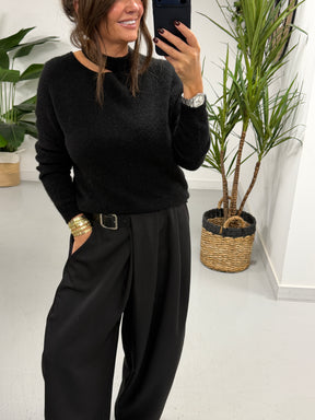 The Sienna Slash Neck Knit  - Black (Size 8-14)