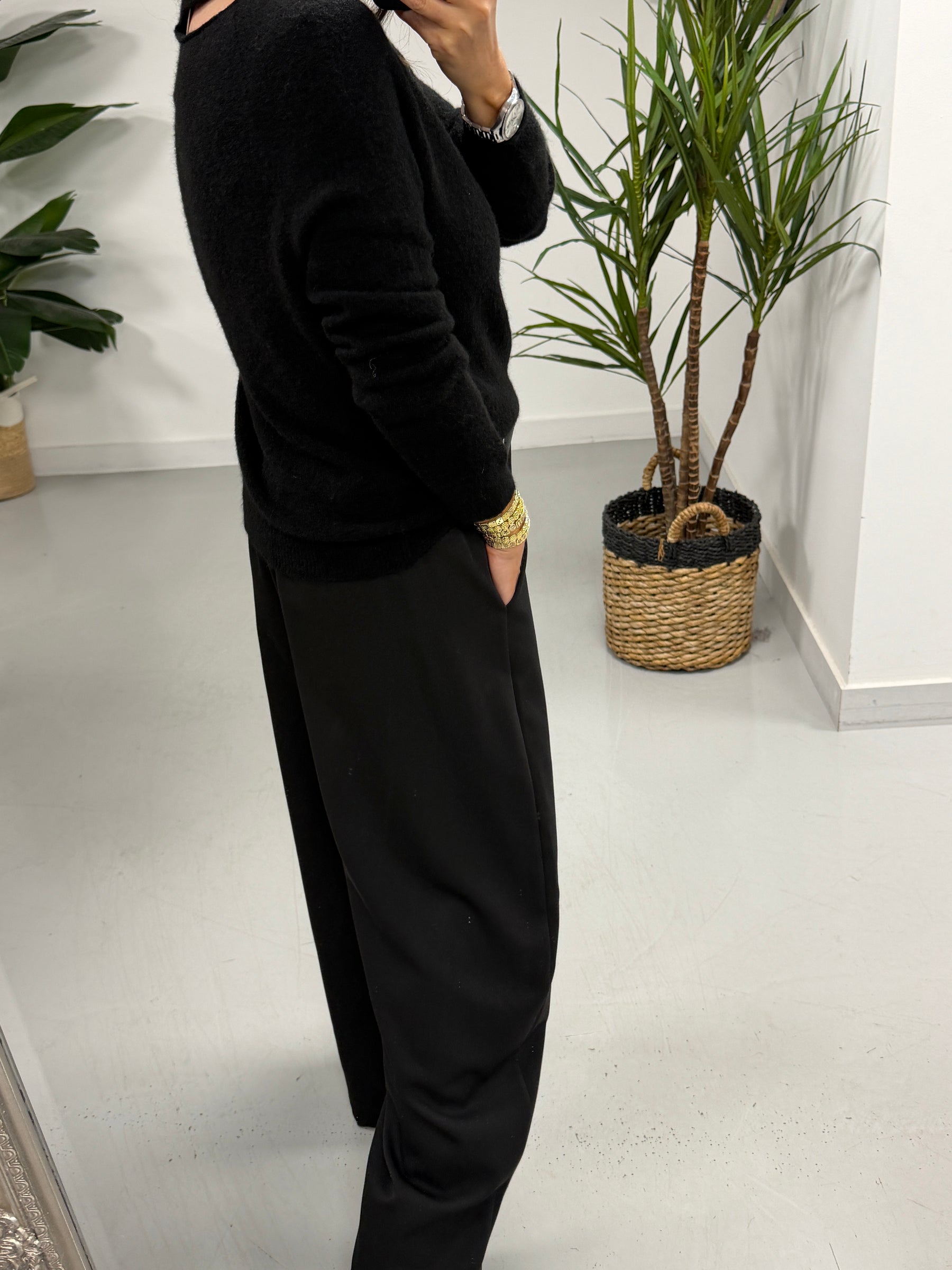 The Sienna Slash Neck Knit  - Black (Size 8-14)