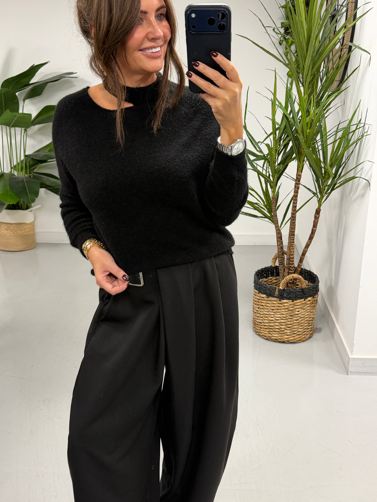The Sienna Slash Neck Knit  - Black (Size 8-14)