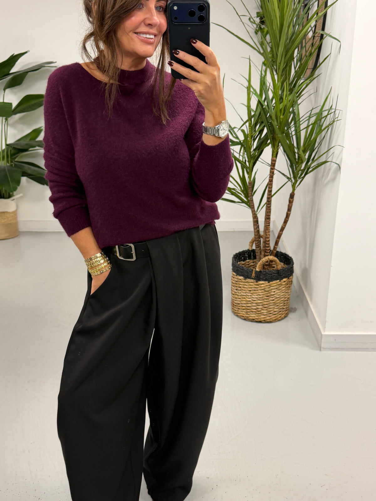 The Sienna Slash Neck Knit  - Aubergine (Size 8-14)