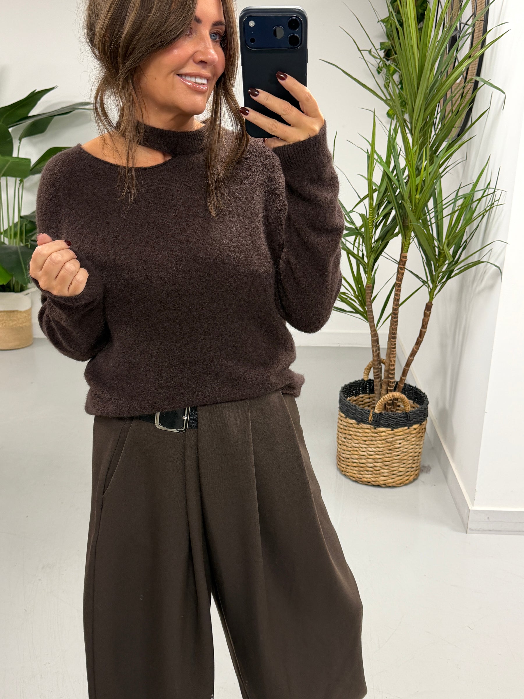 The Sienna Slash Neck Knit  - Chocolate (Size 8-14)