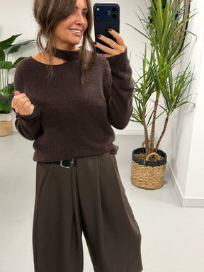 The Sienna Slash Neck Knit  - Chocolate (Size 8-14)