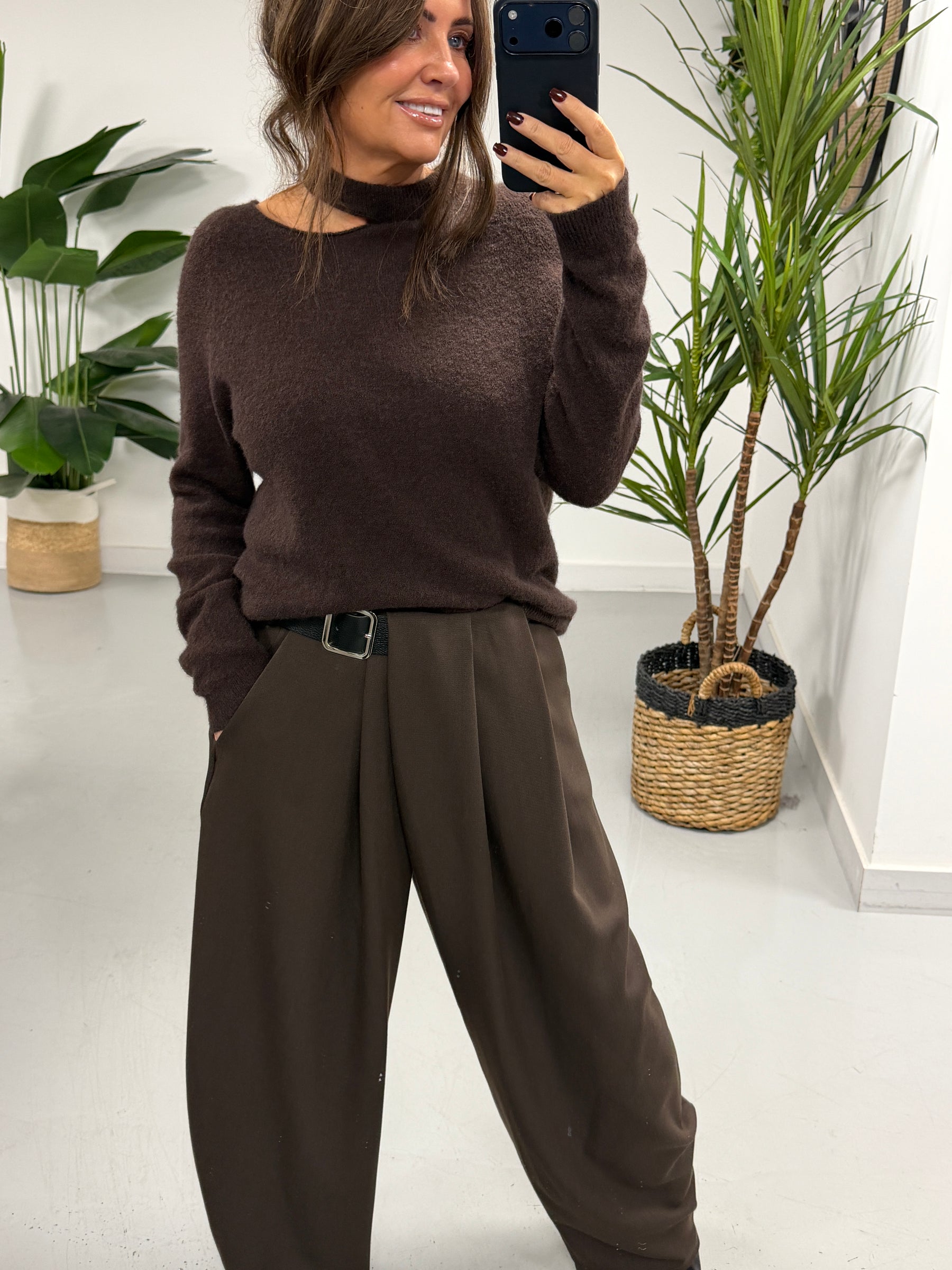 The Sienna Slash Neck Knit  - Chocolate (Size 8-14)