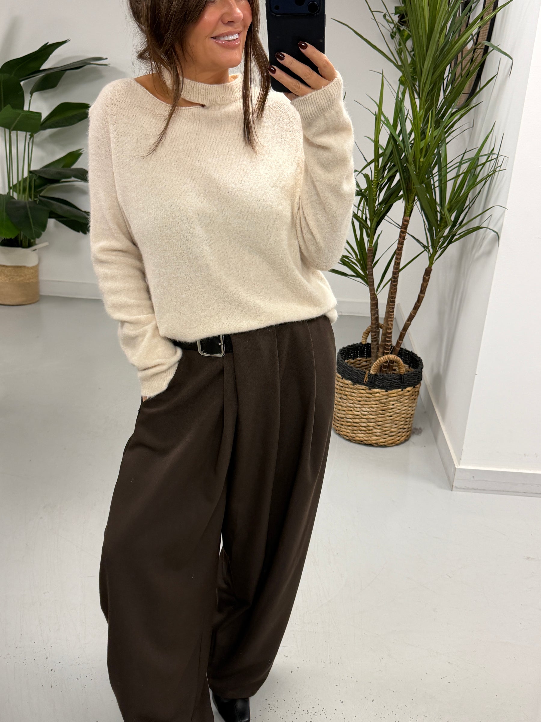 The Sienna Slash Neck Knit  - Cream (Size 8-14)