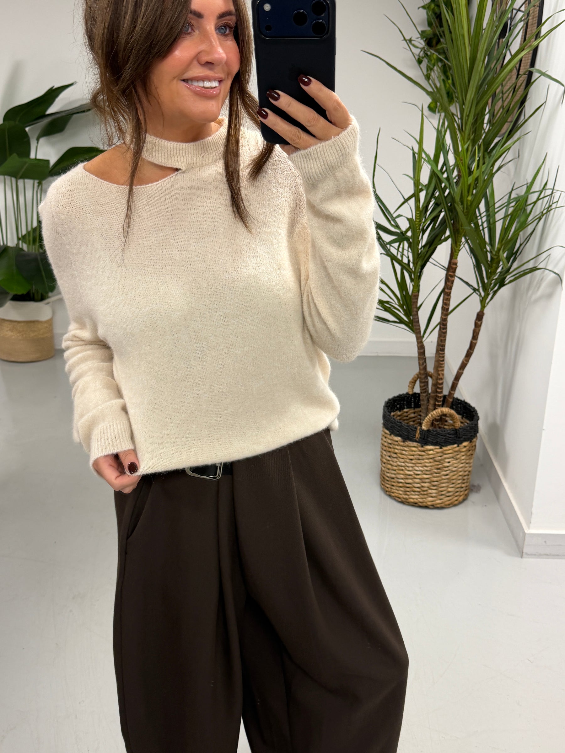 The Sienna Slash Neck Knit  - Cream (Size 8-14)