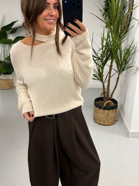 The Sienna Slash Neck Knit  - Cream (Size 8-14)