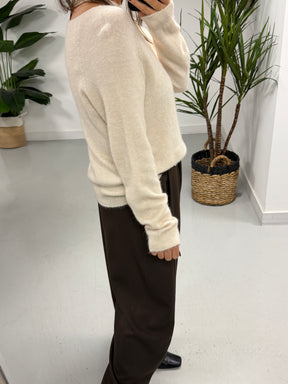 The Sienna Slash Neck Knit  - Cream (Size 8-14)