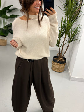 The Sienna Slash Neck Knit  - Cream (Size 8-14)