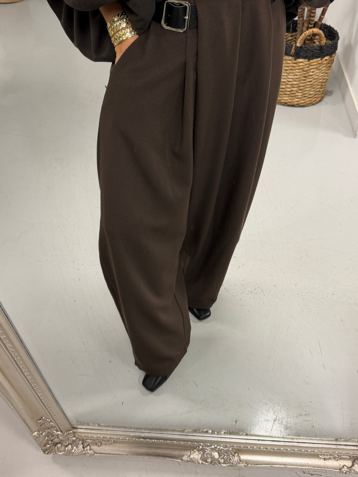 Side Belt Barrel Trousers - Chocolate (Fitting Size 10-14)