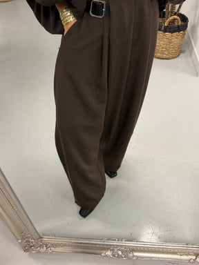 Side Belt Barrel Trousers - Chocolate (Fitting Size 10-14) PREORDER