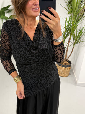 The Animal Scoop Neck Top - Charcoal (Size 8-12)