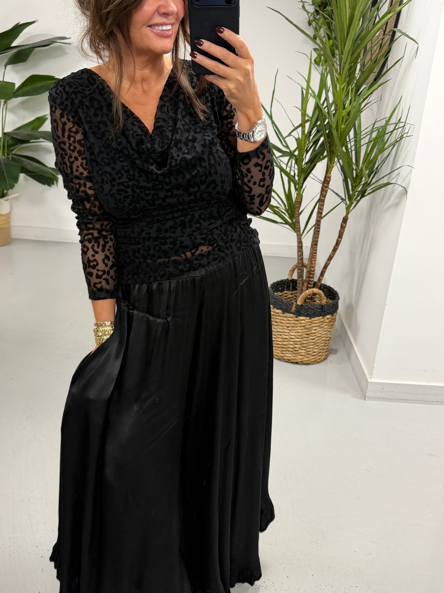The Midnight Frill Hem Wide Leg Trouser - Black (Size 10 - 16)