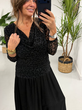 The Animal Scoop Neck Top - Charcoal (Size 8-12)
