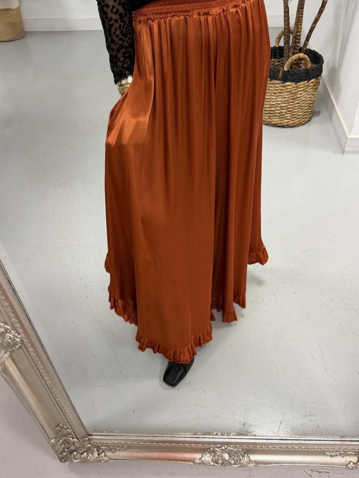 The Midnight Frill Hem Wide Leg Trouser - Rust (Size 10 - 18)