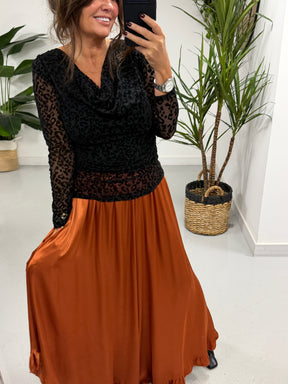 The Midnight Frill Hem Wide Leg Trouser - Rust (Size 10 - 18)