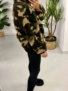 The Conrad Camo Fleecy Zip Up Jacket - Stone
