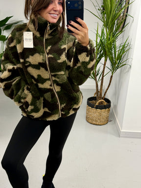 The Conrad Camo Fleecy Zip Up Jacket - Stone