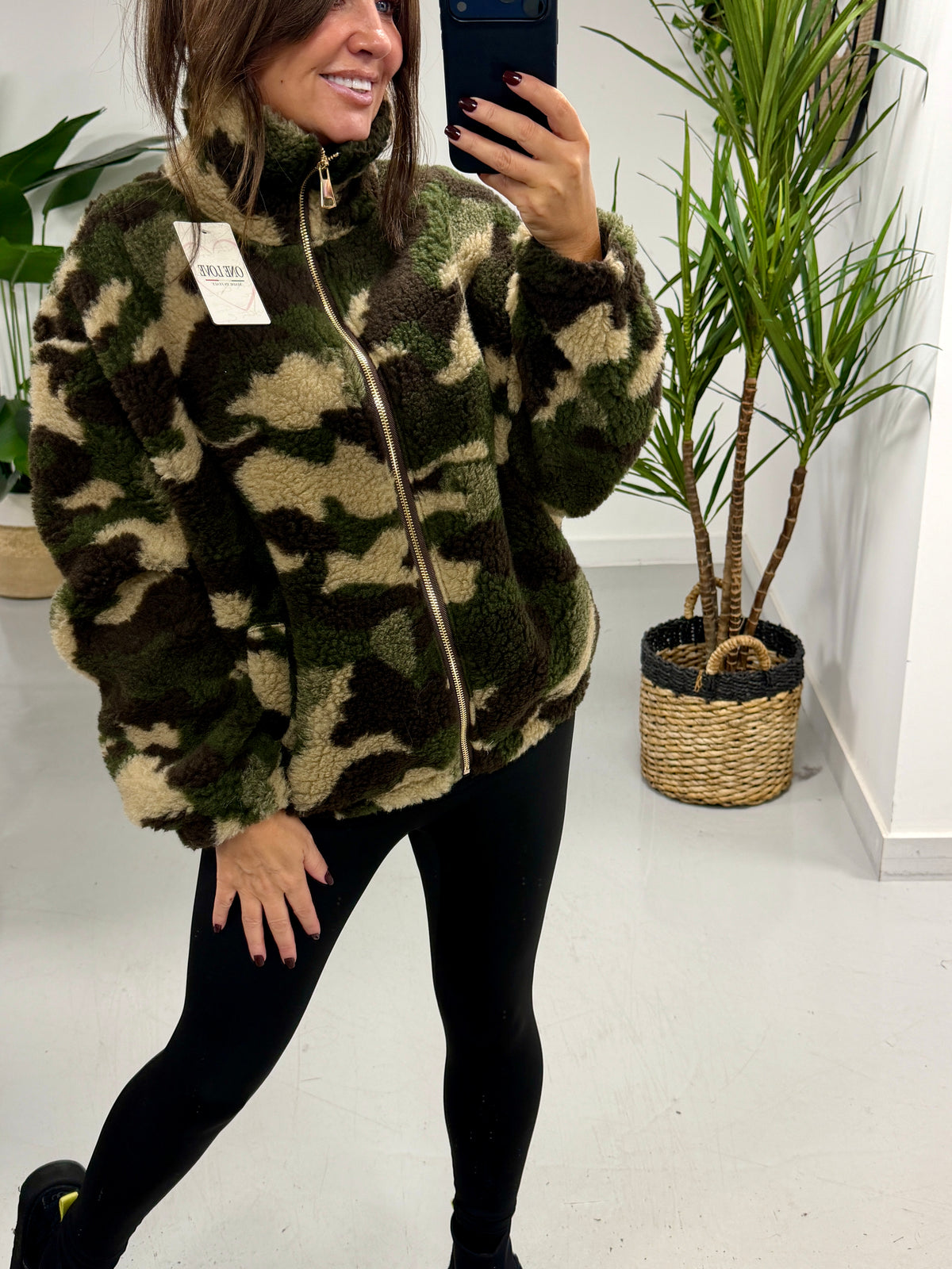 The Conrad Camo Fleecy Zip Up Jacket - Stone